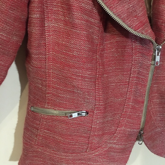 Emil Rutenberg Designer Linen Mix Rough Weave Red & Beige Stud Collar Jacket - Picture 12 of 16